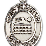 St. Sebastian Swimming Medal, Sterling Silver, Large - No Chain