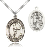 St. Sebastian Tennis Medal, Sterling Silver, Medium - 18&quot; 1.2mm Sterling Silver Chain + Clasp