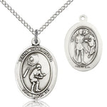St. Sebastian Tennis Medal, Sterling Silver, Medium - 18&quot; 1.2mm Sterling Silver Chain + Clasp