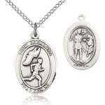 St. Sebastian Track and Field Medal, Sterling Silver, Medium - 18&quot; 1.2mm Sterling Silver Chain + Clasp
