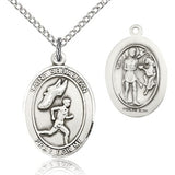 St. Sebastian Track and Field Medal, Sterling Silver, Medium - 18&quot; 1.2mm Sterling Silver Chain + Clasp