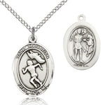 St. Sebastian Track and Field Medal, Sterling Silver, Medium - 18&quot; 1.2mm Sterling Silver Chain + Clasp