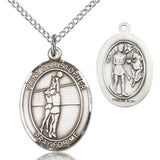 St. Sebastian Volleyball Medal, Sterling Silver, Medium - 18&quot; 1.2mm Sterling Silver Chain + Clasp