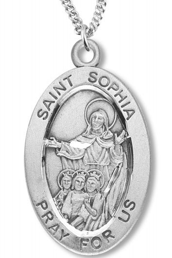 Women's St. Sophia Necklace Oval Sterling Silver with Chain Options - 18&quot; 1.8mm Sterling Silver Chain + Clasp