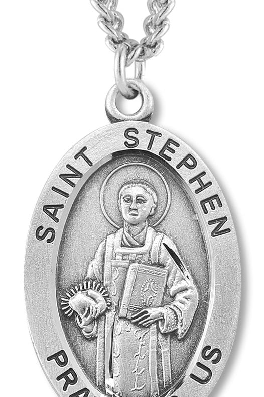 Men's St. Stephen Necklace Oval Sterling Silver with Chain Options