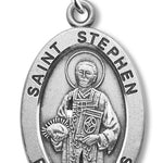 Boy's St. Stephen Necklace Oval Sterling Silver with Chain - 20&quot; 2.2mm Stainless Steel Chain with Clasp