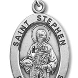 Boy's St. Stephen Necklace Oval Sterling Silver with Chain - 20&quot; 2.2mm Stainless Steel Chain with Clasp