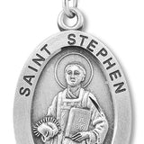 Men's St. Stephen Necklace Oval Sterling Silver with Chain Options - 24&quot; Sterling Silver Chain + Clasp