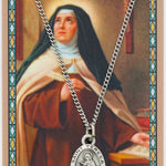 St. Teresa of Avila Medal with Prayer Card - Silver tone