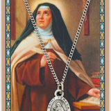 St. Teresa of Avila Medal with Prayer Card - Silver tone