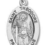 Boy's St. Theodore Necklace Oval Sterling Silver with Chain - 20&quot; 2.2mm Stainless Steel Chain with Clasp