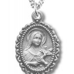 St. Therese Medal Sterling Silver - 18&quot; 1.8mm Sterling Silver Chain + Clasp