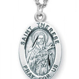 Women's St. Therese Necklace Oval Sterling Silver with Chain Options - 18&quot; 1.8mm Sterling Silver Chain + Clasp