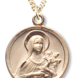Women's 14kt Gold Over Sterling Silver Round Saint Therese Necklace + 18 Inch Gold Plated Chain &amp; Clasp - Gold-tone