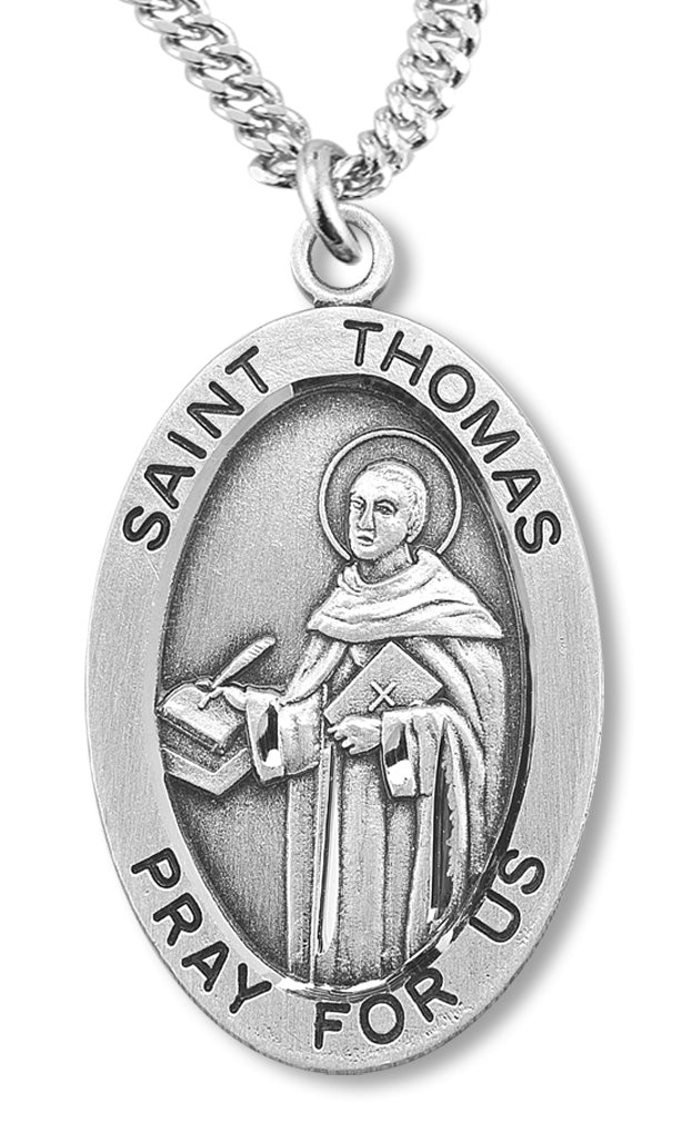 Boy's St. Thomas Necklace Oval Sterling Silver with Chain - 20&quot; 2.2mm Stainless Steel Chain with Clasp