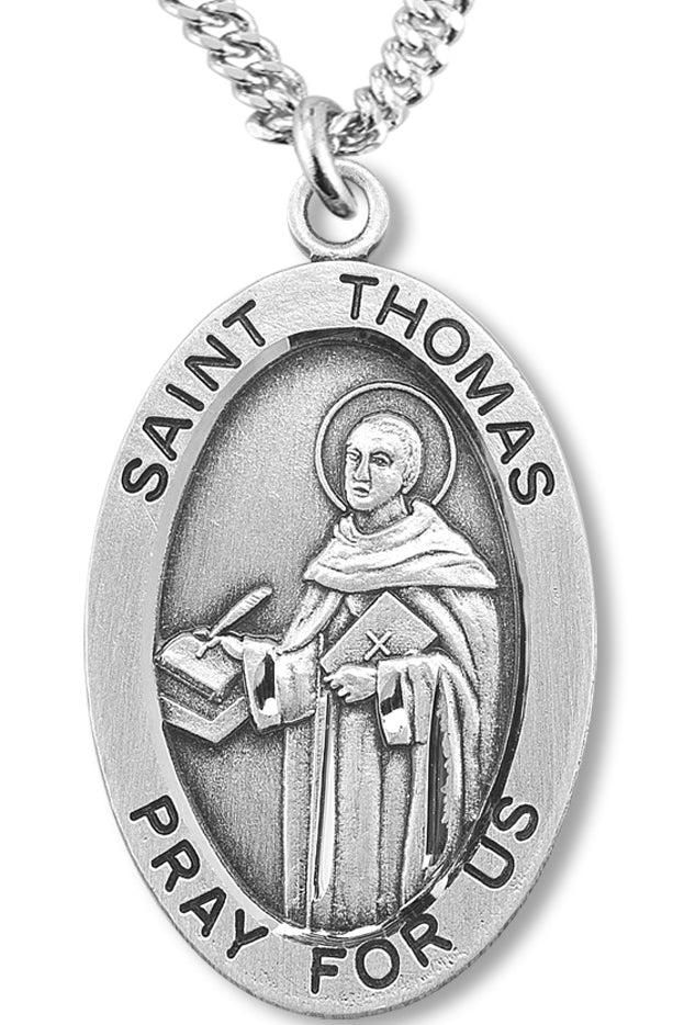 Boy's St. Thomas Necklace Oval Sterling Silver with Chain - 20&quot; 2.2mm Stainless Steel Chain with Clasp