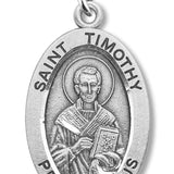Boy's St. Timothy Necklace Oval Sterling Silver with Chain - 20&quot; 2.2mm Stainless Steel Chain with Clasp