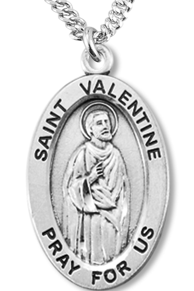 Boy's St. Valentine Necklace Oval Sterling Silver with Chain - 20&quot; 2.2mm Stainless Steel Chain with Clasp