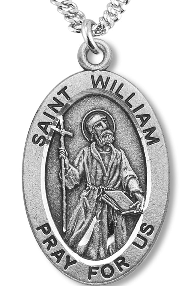 Boy's St. William Necklace Oval Sterling Silver with Chain - 20&quot; 2.2mm Stainless Steel Chain with Clasp