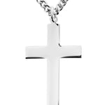 Sterling Silver High Polish Flat Cross Necklace for Men - 24&quot; Sterling Silver Chain + Clasp