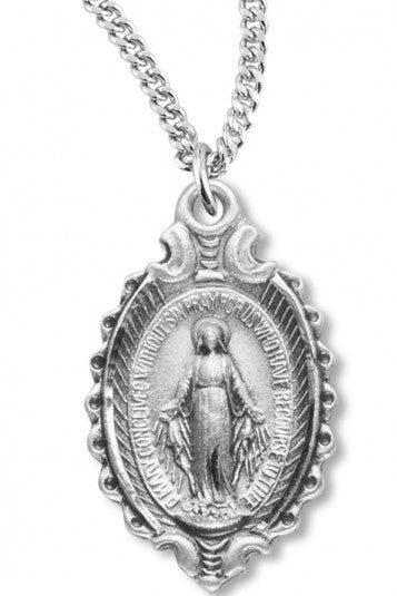 Sterling Silver Scalloped Edge Miraculous Necklace with Chain Options - 24&quot; Stainless Steel Endless Chain