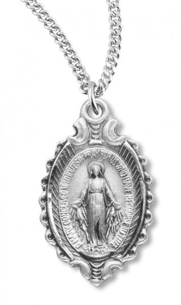 Sterling Silver Scalloped Edge Miraculous Necklace with Chain Options - 24&quot; Stainless Steel Endless Chain