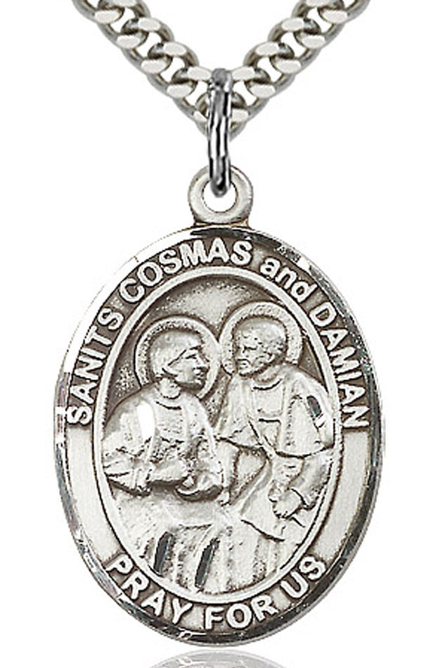 Sts. Cosmas and Damian Medal, Sterling Silver, Large