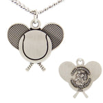 Tennis Rackets Necklace with Saint Christopher Back in Sterling Silver - 24&quot; Sterling Silver Chain + Clasp