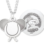 Tennis Rackets Necklace with Saint Sebastian Back in Sterling Silver - 24&quot; Sterling Silver Chain + Clasp