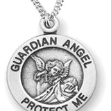 Woman's Guardian Angel Necklace Round, Sterling Silver with Chain Options