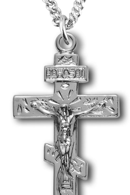 Woman's Saint Andrew Crucifix Necklace, Sterling Silver with Chain Options - 18&quot; 1.8mm Sterling Silver Chain + Clasp