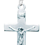 Woman's Wide Edge Crucifix Necklace, Sterling Silver with Chain Options - 18&quot; 1.8mm Sterling Silver Chain + Clasp