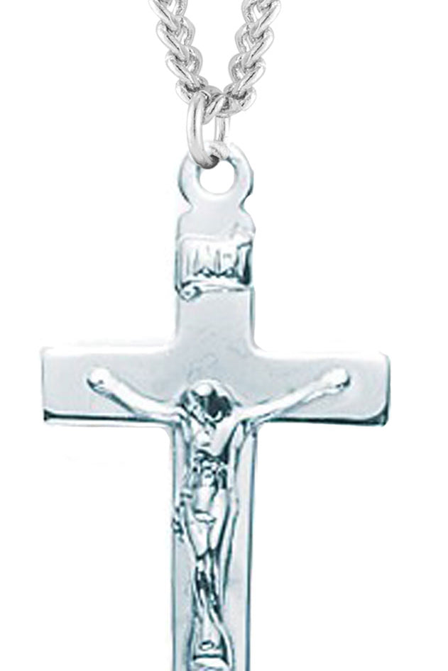 Woman's Wide Edge Crucifix Necklace, Sterling Silver with Chain Options - 18&quot; 1.8mm Sterling Silver Chain + Clasp