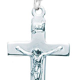 Woman's Wide Edge Crucifix Necklace, Sterling Silver with Chain Options