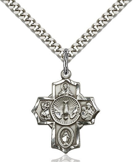 Women's / Boys Sterling Silver 5 Way Cross Pendant