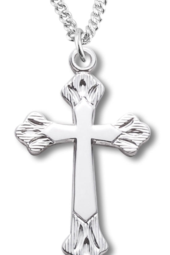 Women's Cross Necklace with Fancy Tips, Sterling Silver with Chain Options - 18&quot; 1.8mm Sterling Silver Chain + Clasp