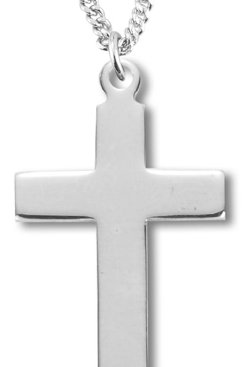 Women's High Polish Cross Necklace, Sterling Silver with Chain Options