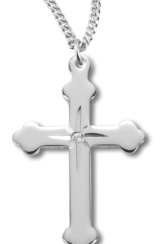 Women's Sterling Silver Dainty Cross Necklace with Star Center with Chain Options - 18&quot; 1.8mm Sterling Silver Chain + Clasp