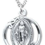 Women's Open-Cut Miraculous Necklace Round, Sterling Silver with Chain Options - 18&quot; 1.8mm Sterling Silver Chain + Clasp