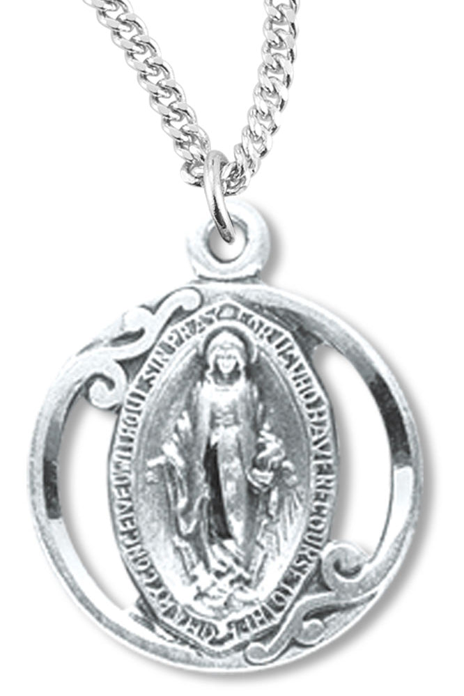 Women's Open-Cut Miraculous Necklace Round, Sterling Silver with Chain Options