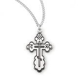 Women's Orthodox Cross Necklace, Sterling Silver with Chain - 18&quot; 2.2mm Stainless Steel Chain + Clasp