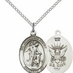 Women's Pewter Oval Guardian Angel Navy Medal - 18&quot; Rhodium Plated Medium Chain + Clasp