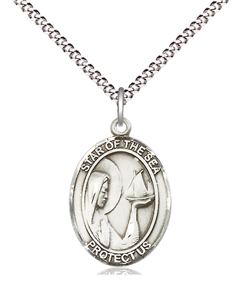 Women's Pewter Oval Our Lady Star of the Sea Medal