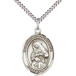 Women's Pewter Oval Our Lady of Providence Medal - 18&quot; Rhodium Plated Medium Chain + Clasp