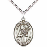 Women's Pewter Oval St. Agatha Medal - 18&quot; Rhodium Plated Medium Chain + Clasp