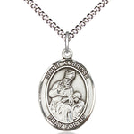 Women's Pewter Oval St. Ambrose Medal - 18&quot; Rhodium Plated Medium Chain + Clasp