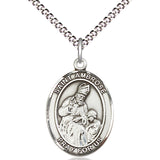 Women's Pewter Oval St. Ambrose Medal - 18&quot; Rhodium Plated Medium Chain + Clasp