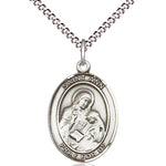 Women's Pewter Oval St. Ann Medal - 18&quot; Rhodium Plated Medium Chain + Clasp