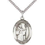 Women's Pewter Oval St. Augustine Medal - 18&quot; Rhodium Plated Medium Chain + Clasp