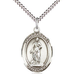 Women's Pewter Oval St. Barbara Medal - 18&quot; Rhodium Plated Medium Chain + Clasp